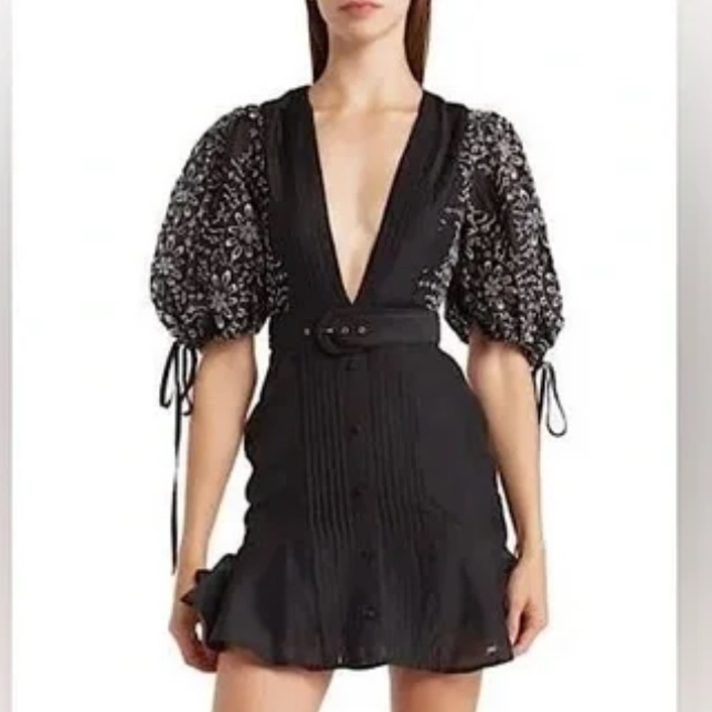 NWT ASOS Design Black Embroidered V neck Mini Dress